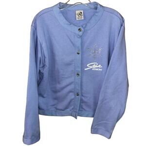 Vintage Cal Cru women’s button-front blue Stowe,Vermont sweatshirt small/medium